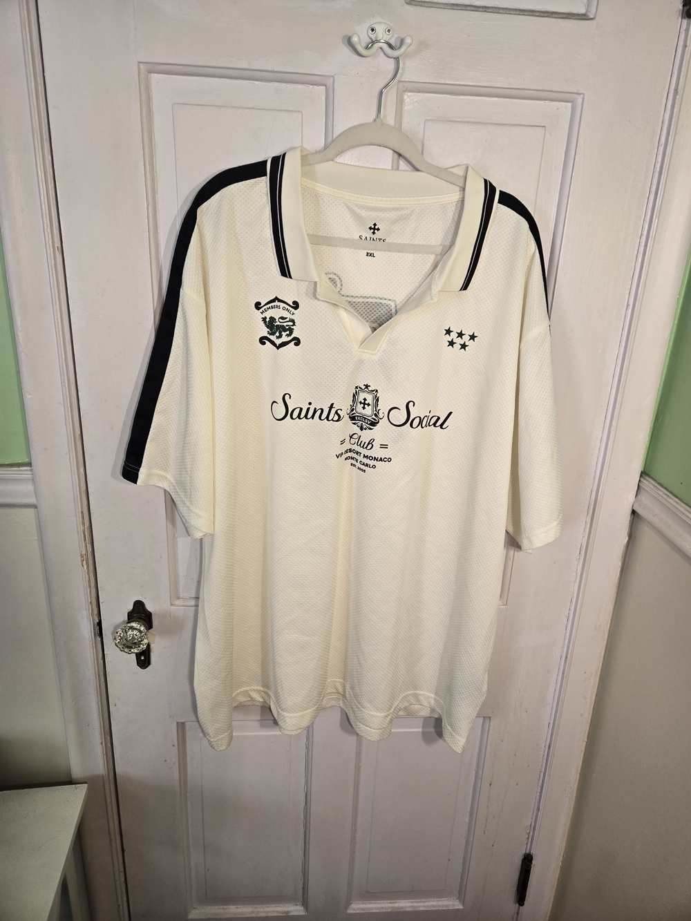 Men's Cream Polo Soccer Jersey with Black Trim Size 3X